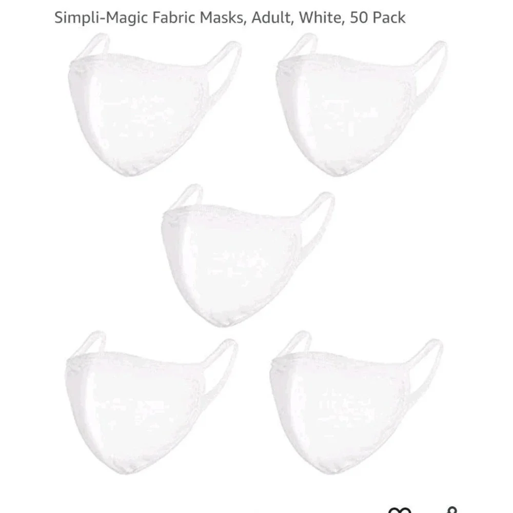 Simpli-Magic Fabric Masks Adult White 50 Pack 79357 New In Package!